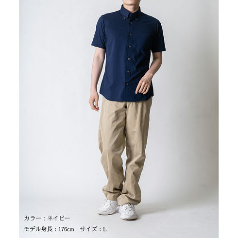 【日本製】 ワイシャツ メンズ ビジネス 半袖 吸水速乾 ストレッチ ノーアイロン 無地 ボタンダウン イージーフォーマルシャツ ホワイト(2021-HSM24-wh)